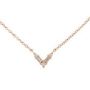 EF COLLECTION 14K ROSE GOLD BAGUETTE DIAMOND V NECKLACE